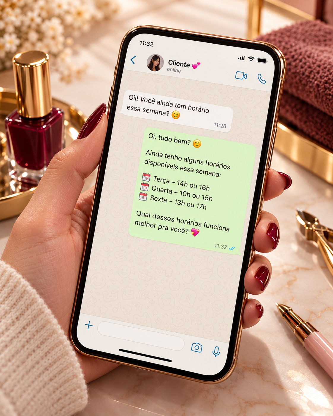 Mensagem pronta para fechar horário pelo WhatsApp